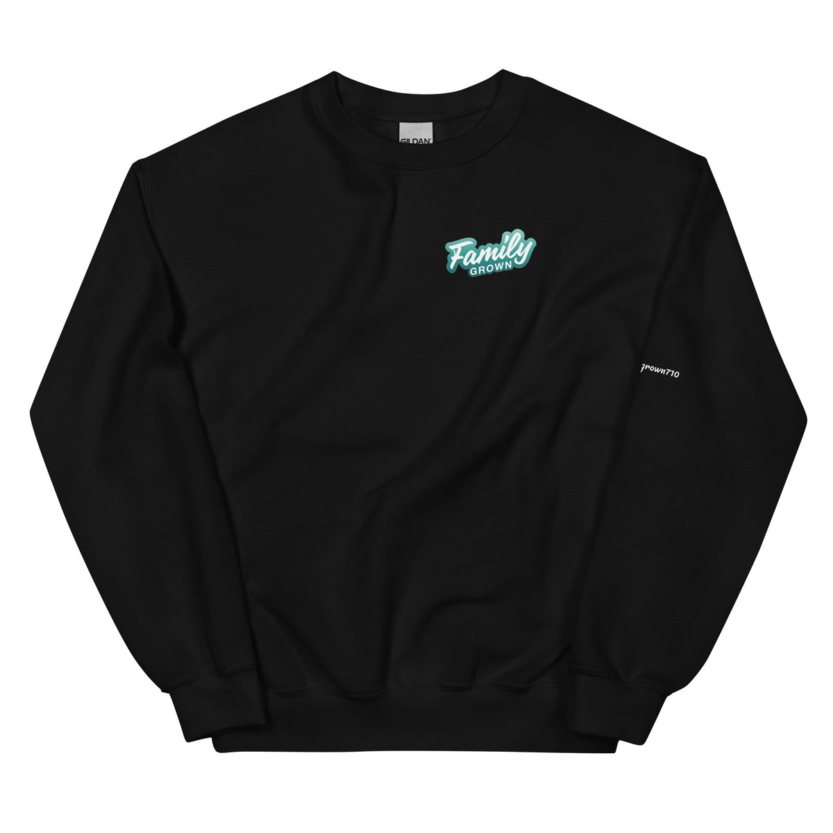 Family Grown Teal Leaf Crewneck - Sierra Foothills, black, front view
