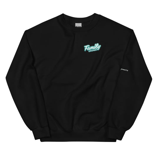Family Grown Teal Leaf Crewneck - Sierra Foothills, black, front view
