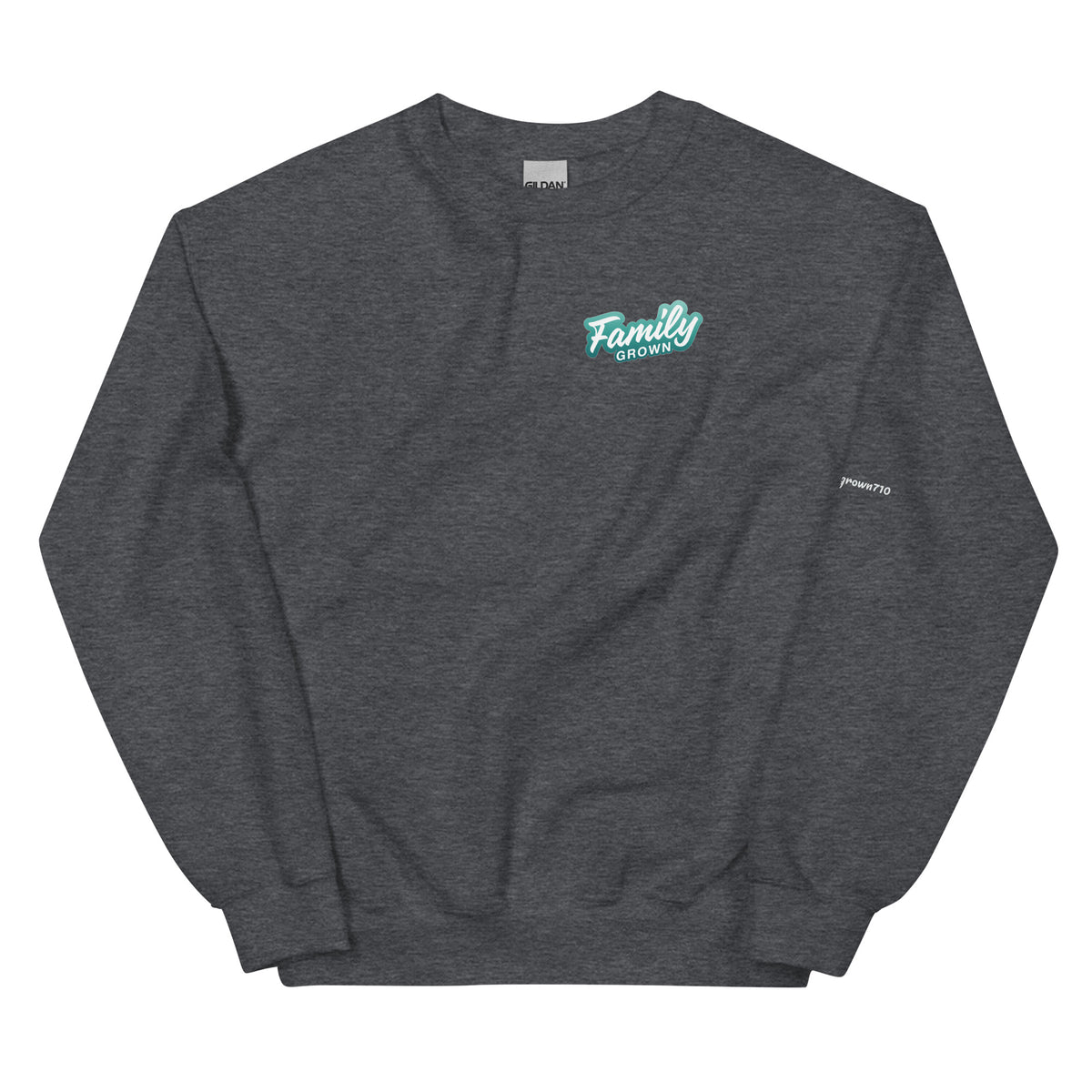 Family Grown Teal Leaf Crewneck - Sierra Foothills, dark heather, front view