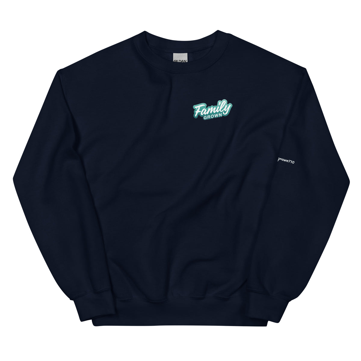 Family Grown Teal Leaf Crewneck - Sierra Foothills, navy, front view