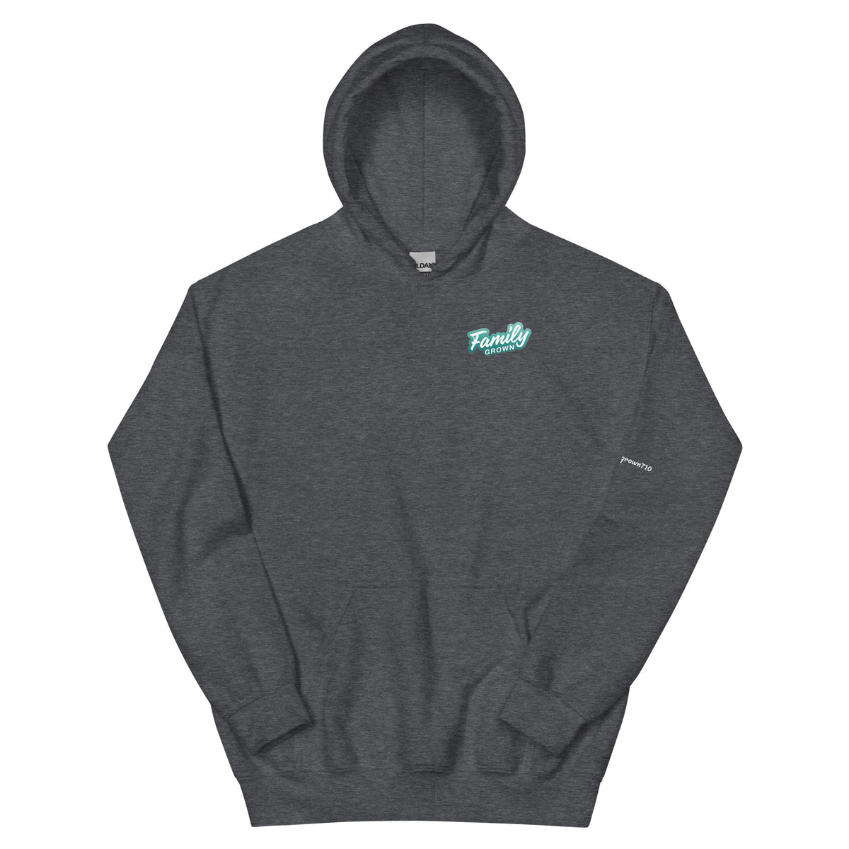 Family Grown Teal Leaf Hoodie - Sierra Foothills, dark heather, front view