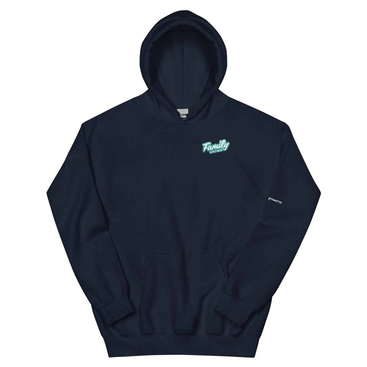 Family Grown Teal Leaf Hoodie - Sierra Foothills, navy, front view