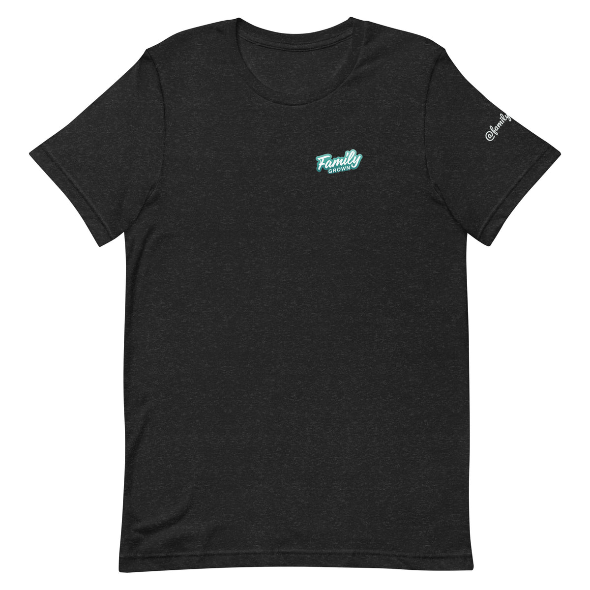 Family Grown Teal Leaf Tee - Sierra Foothills, black heather, front view