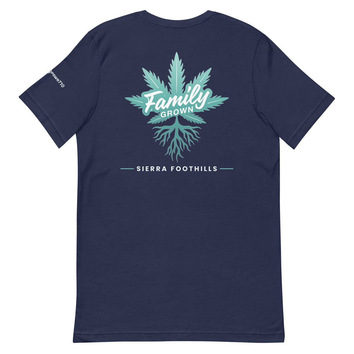 Family Grown Teal Leaf Tee - Sierra Foothills, navy, back view